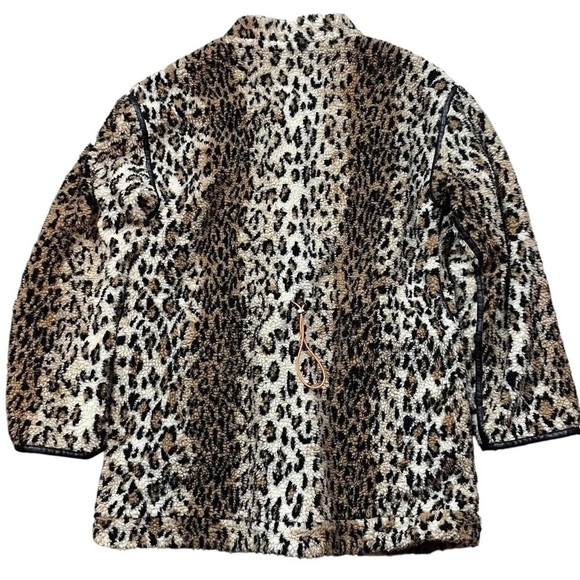 Blank NYC Fleece Leopard Print Faux Leather Trim Coat Jacket Beige Tan Size M - Picture 5 of 12